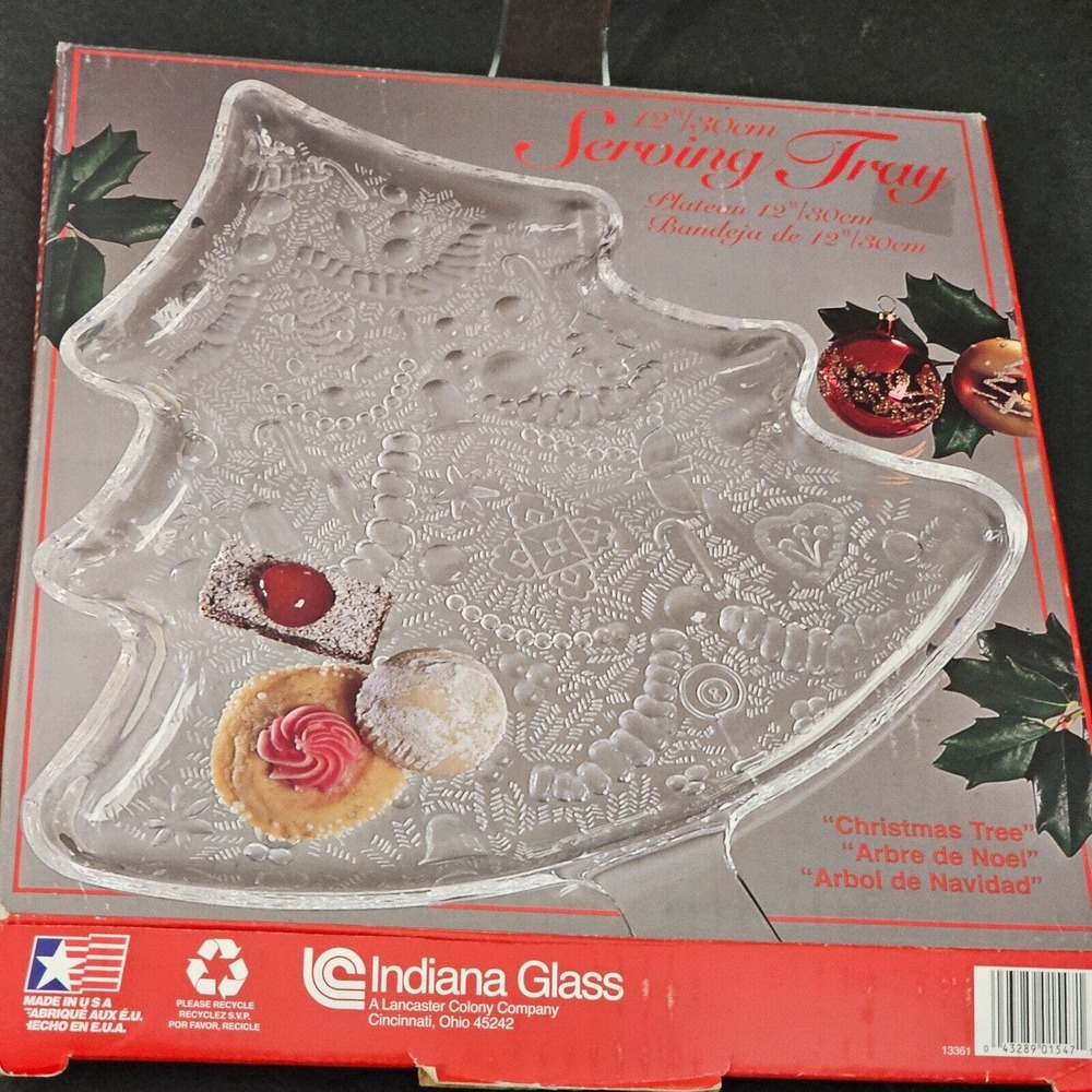 Indiana Glass Serving Tray‎ 12" Christmas Tree Clear Glass Holiday Vintage
